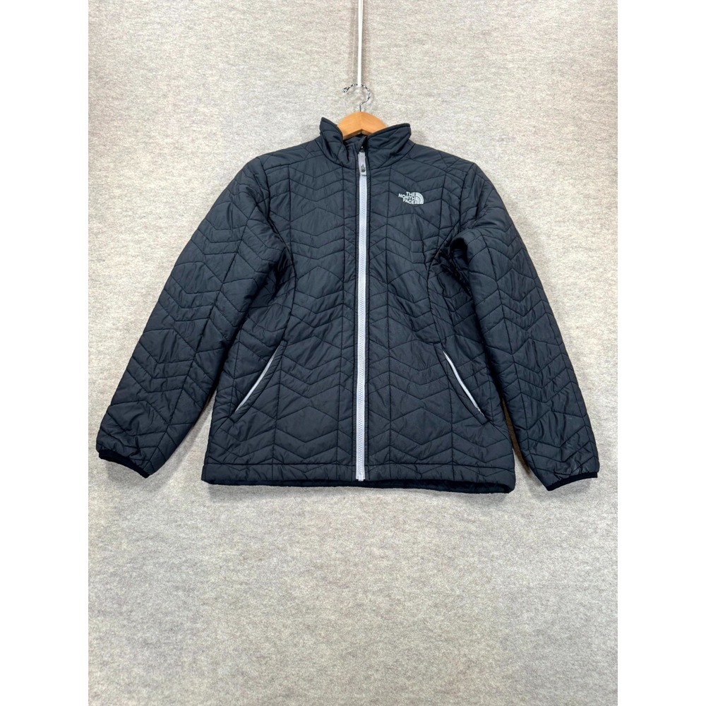 The North Face Puffer Jacket Girls XL 18 Black Full Zip Quilted Fleece Lined